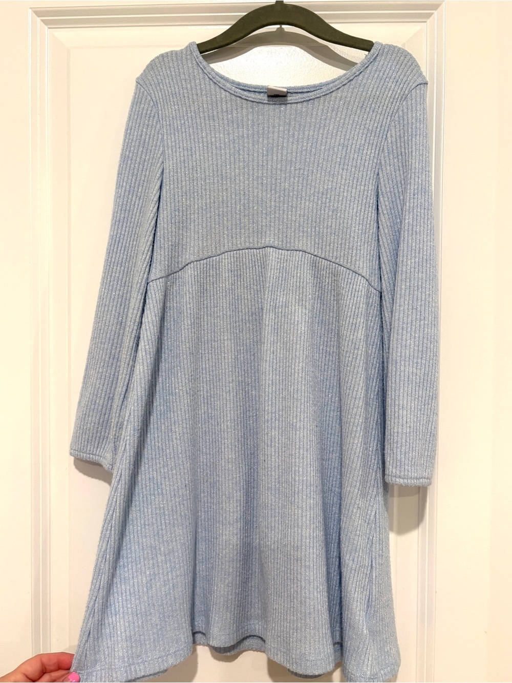 Old Navy Light Blue Ribbed Knit Long-Sleeve Dress